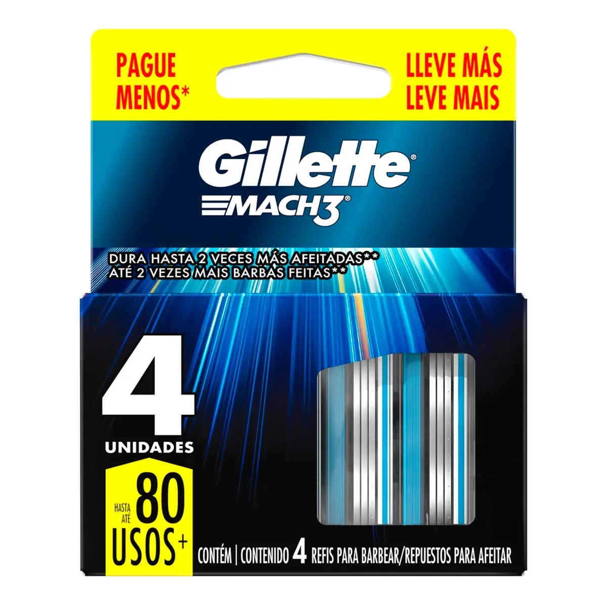 Carga para Aparelho para Barbear Gillette Mach3 4 Unidades