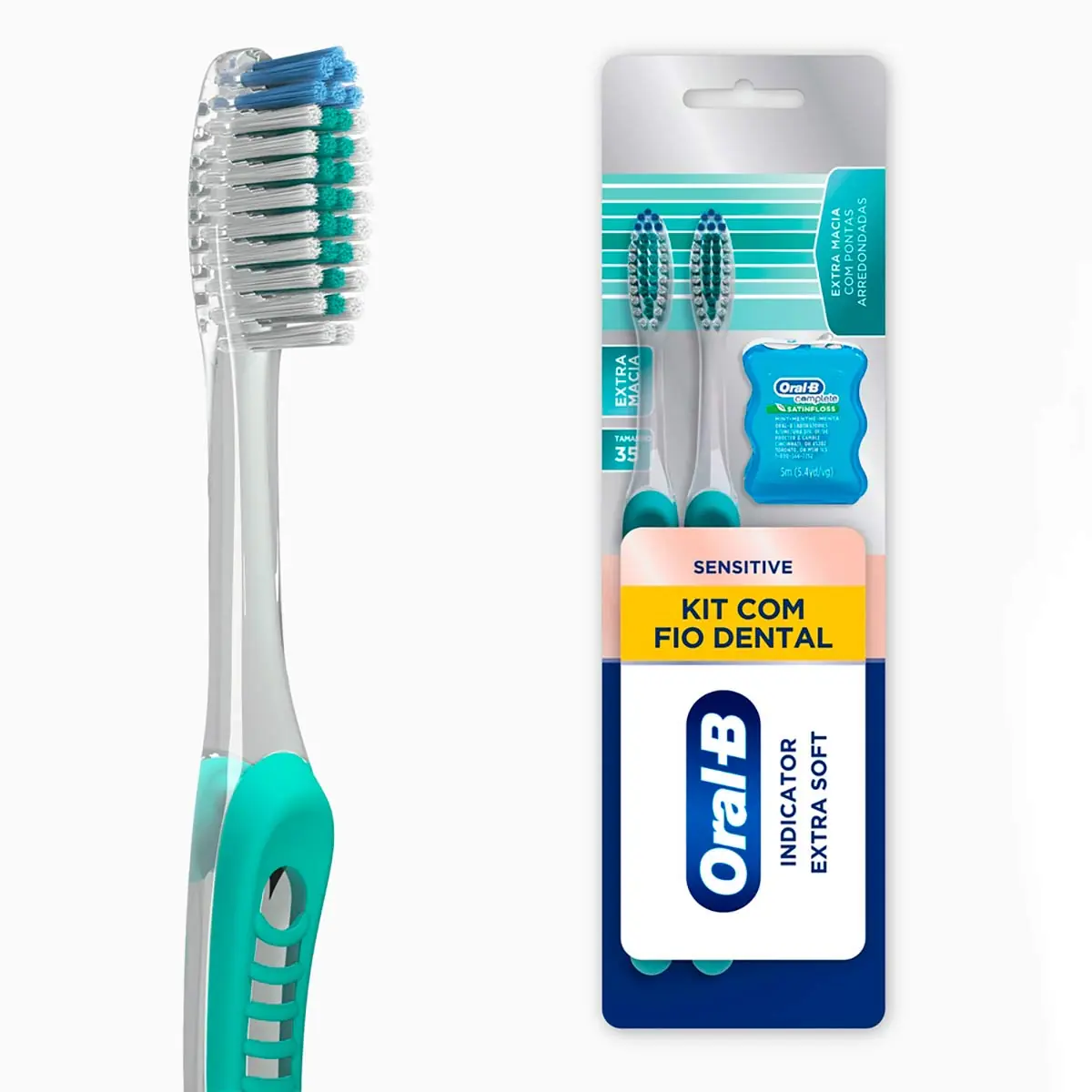 Kit 2 Escovas Dentais Extramacias Sensitive Pro-Saúde + 1 Fio Dental Complete Satin Floss Oral-B