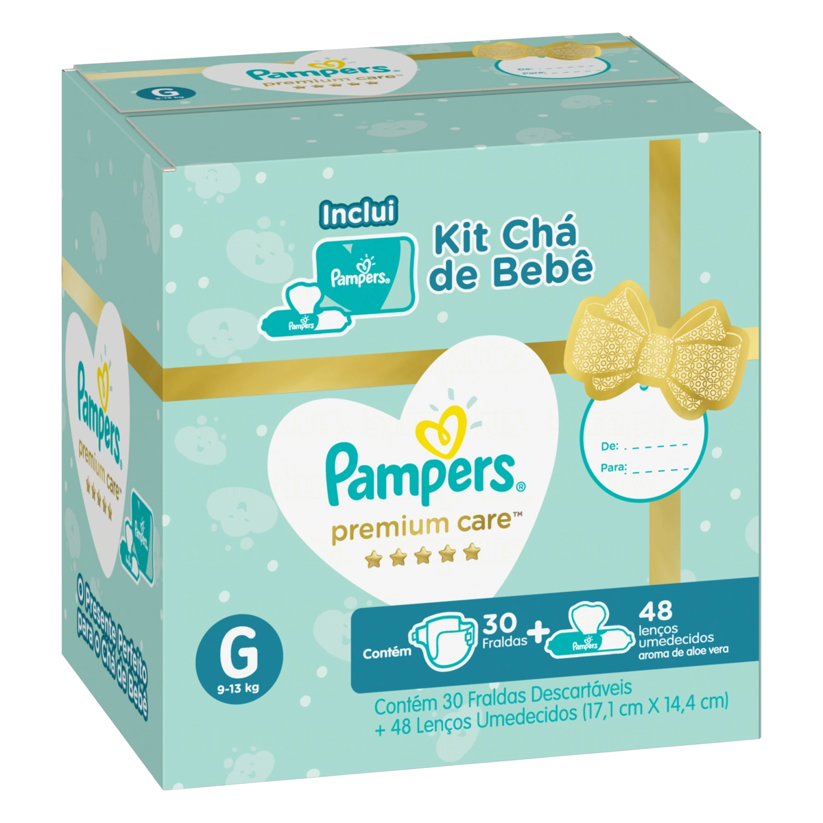 Kit Pampers Premium Care 30 Fralda G + 48 Lenços Umedecidos Aloe Vera