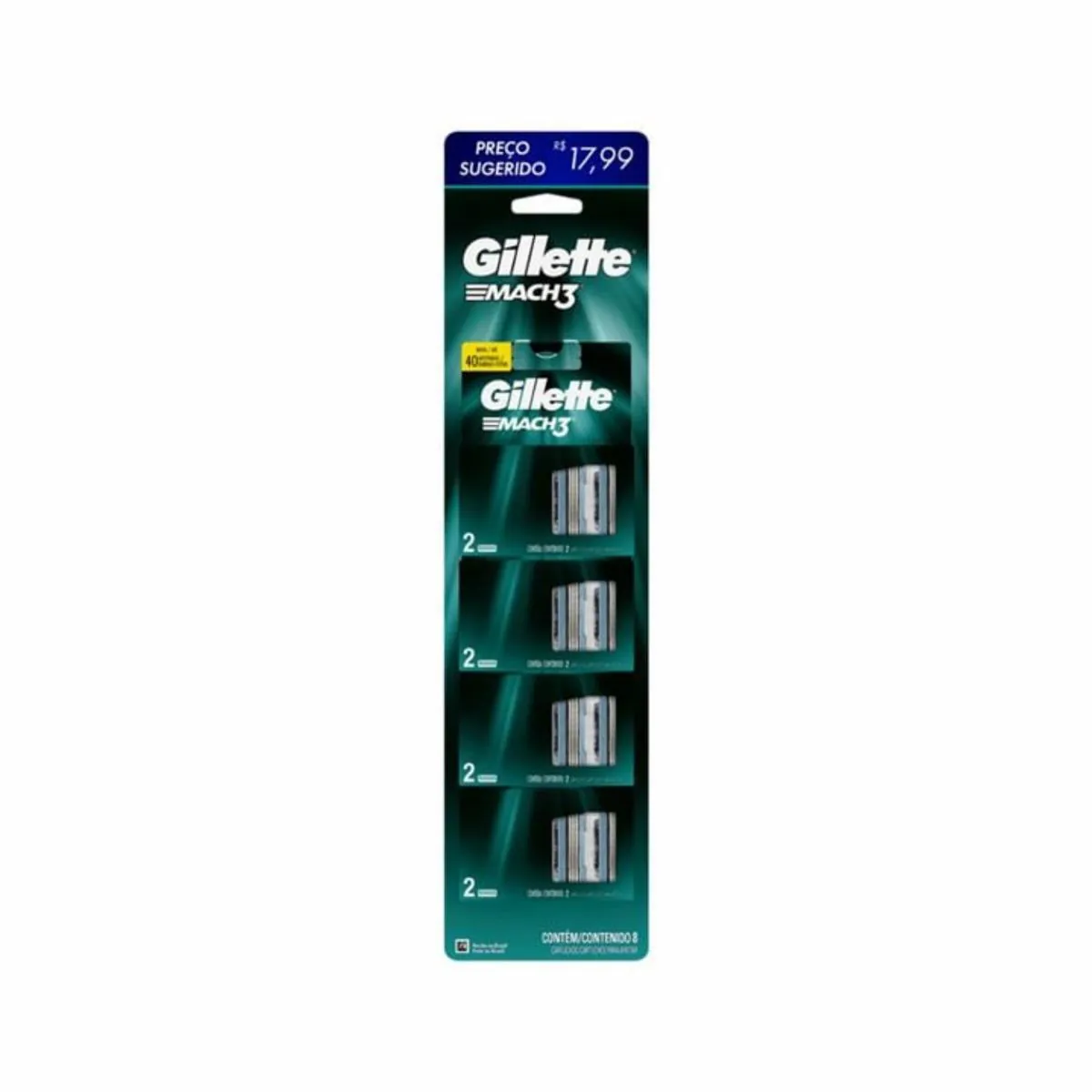 Carga De Aparelho Para Barbear Gillette Mach3 Cartela 8 Unidades