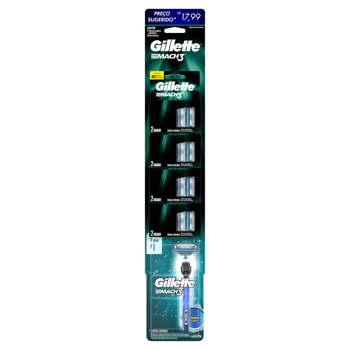 Kit 1 Aparelho Recarregável 8 Cargas Para Barbear Gillette Mach3