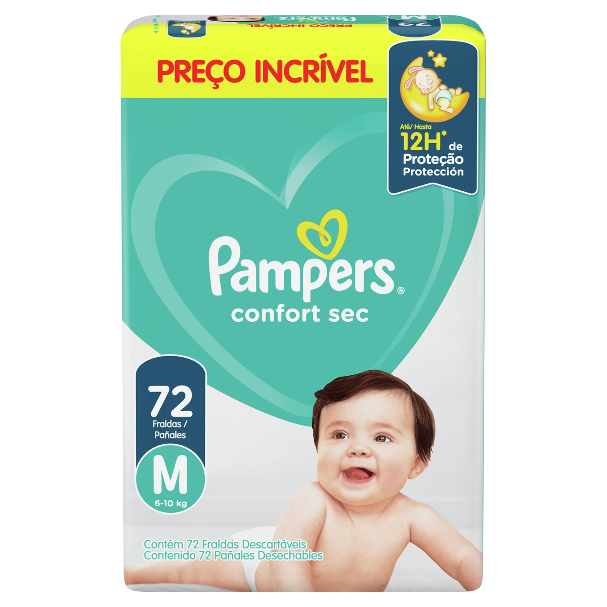 Fralda Descartável Infantil Pampers Confort Sec M Pacote 72 Unidades