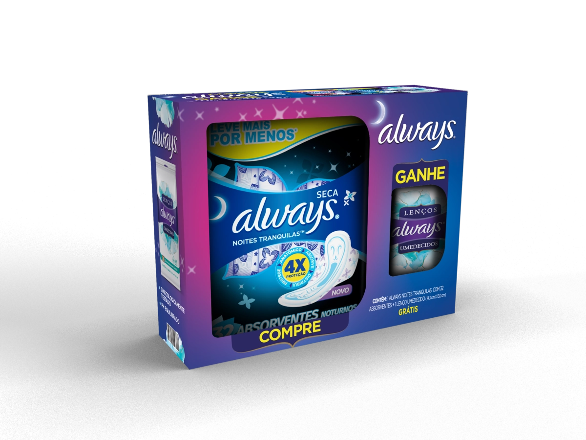 Kit Absorvente Com Abas Seca Always Noites Tranquilas Noturno 32 Unidades Leve Mais Pague Menos Grát