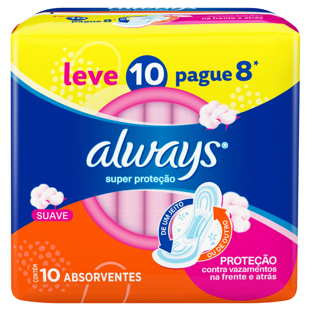 Absorvente Com Abas Suave Always Pequeno Pacote Leve 10 Pague 8 Unidades