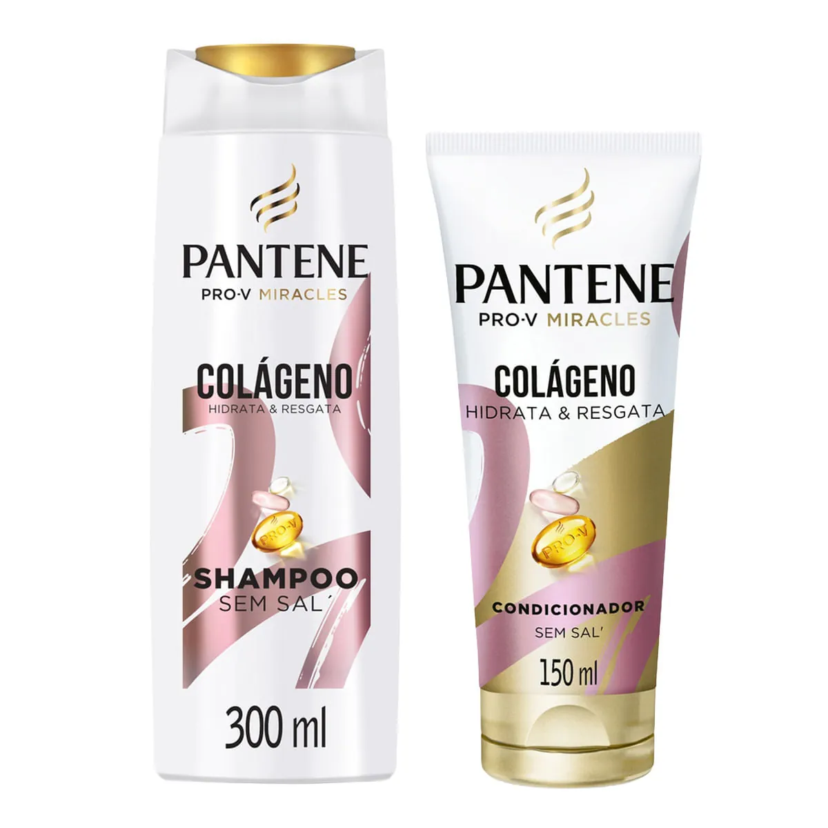 Kit Shampoo 300ml + Condicionador 150ml Pantene Pro-V Miracles Colágeno Hidrata e Resgata