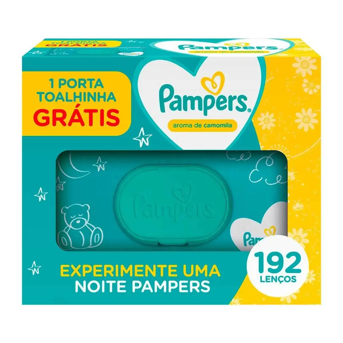 Pack Lenço Umedecido Camomila Suave Pampers Caixa 4 Unidades Grátis 1 Porta Toalhinha