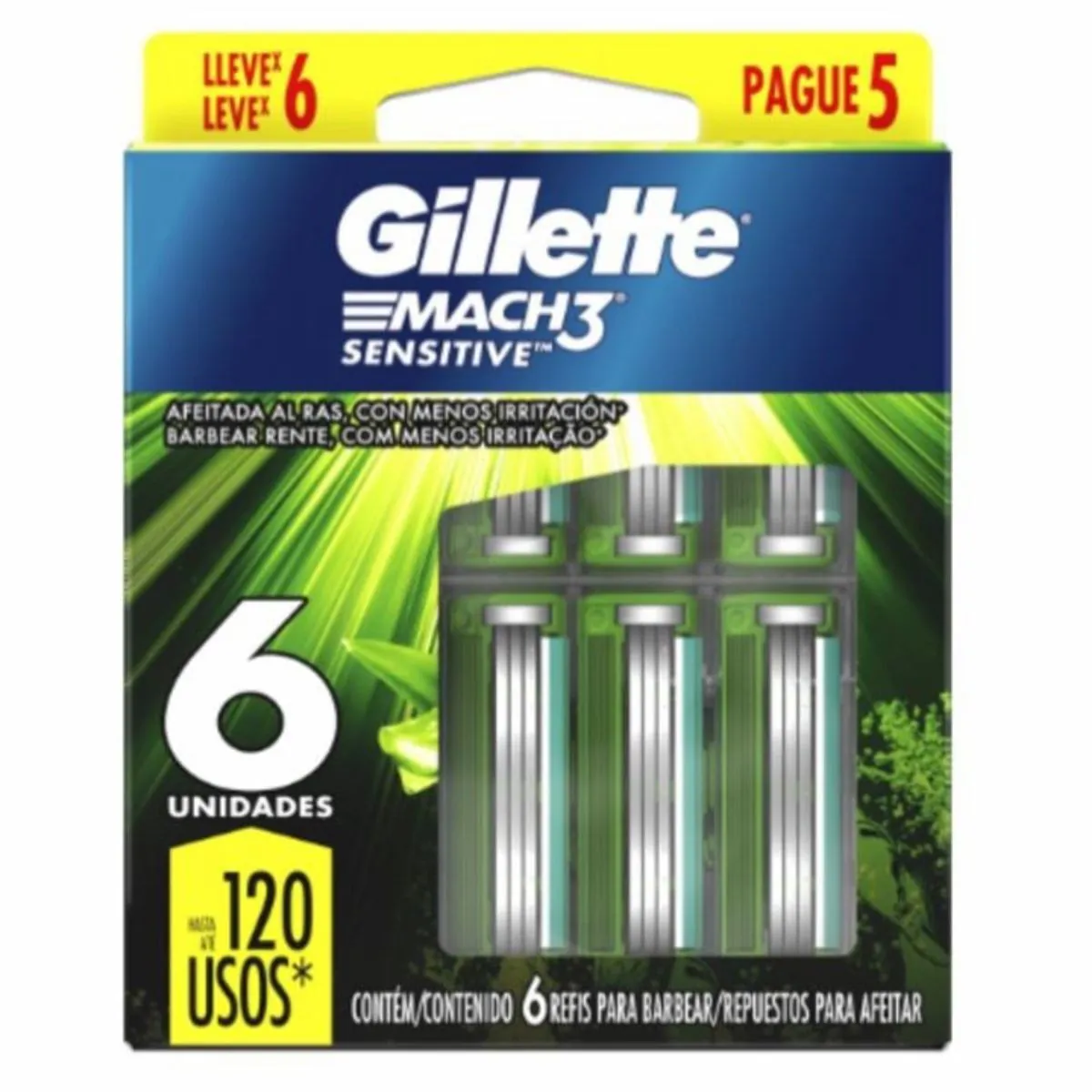 Carga De Aparelho Para Barbear Gillette Mach3 Sensitive Leve 6 Pague 5 Unidades