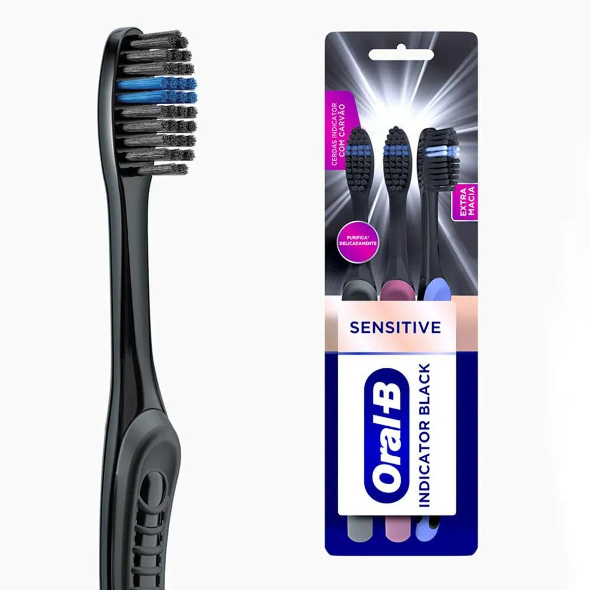 Escova Dental Extramacia Sensitive Oral B Pro Saúde Indicator Black 3 Unidades