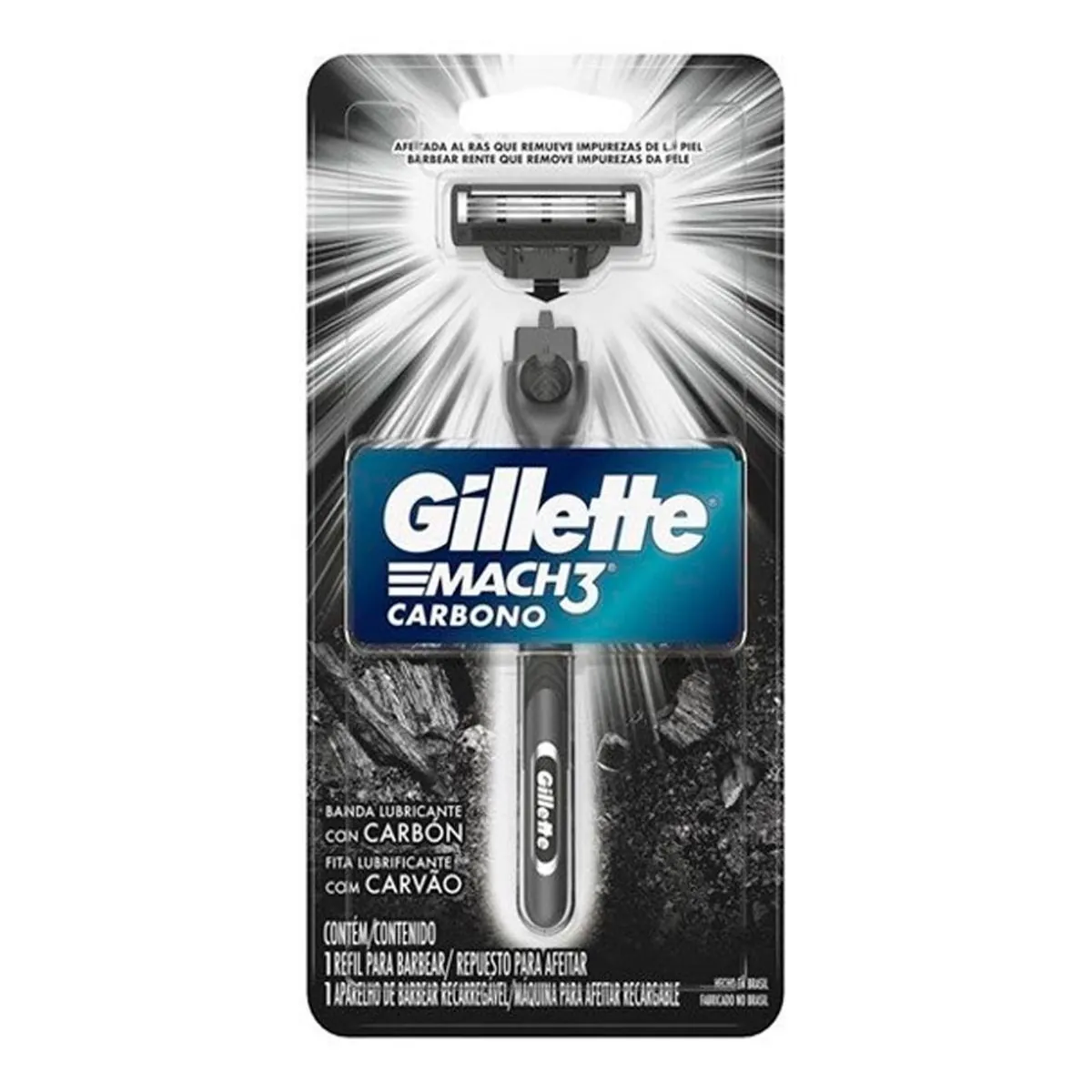 Aparelho Recarregável e Carga para Barbear Gillette Mach3 Carbono
