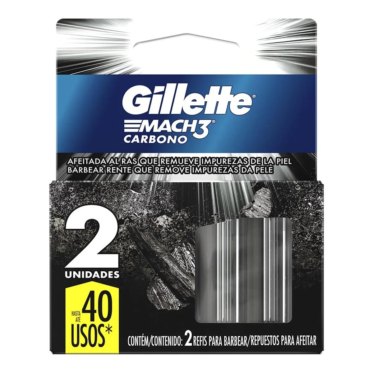 Carga de Aparelho para Barbear Gillette Mach3 Carbono 2 Unidades