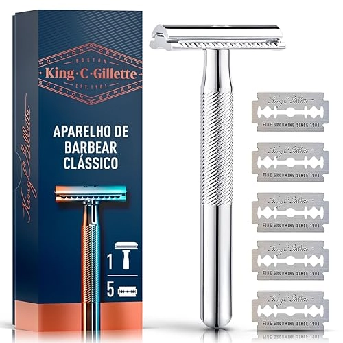 Kit 1 Aparelho Clássico 5 Lâminas Para Barbear King.c.gillette