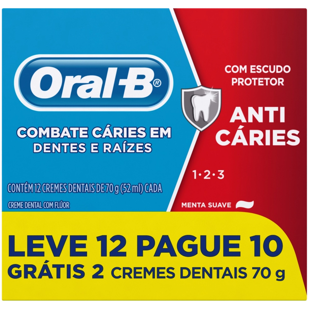 Pack Creme Dental Menta Suave Oral B 1 2 3 Caixa 70g Cada Leve 12 Pague 10 Unidades