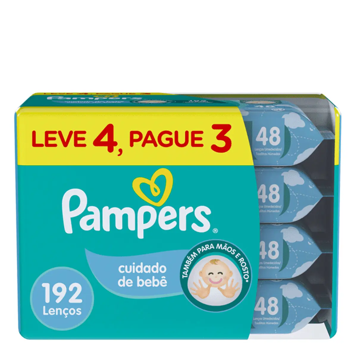 Pack Lenço Umedecido Cuidado de Bebê Pampers Pacote Leve 4 Pague 3 Unidades
