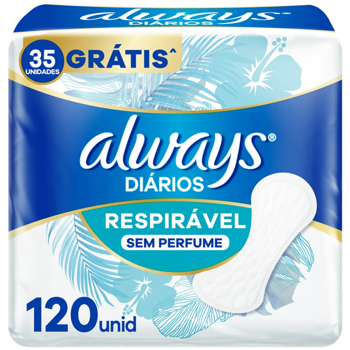 Protetor Diário Sem Abas Respirável Sem Perfume Always Pacote 120 Unidades Grátis 35 Unidades