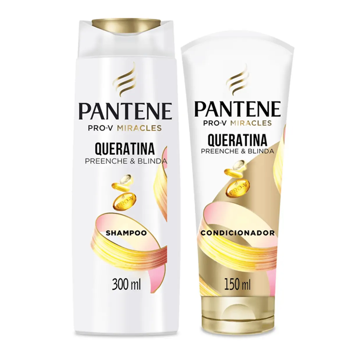 Kit Shampoo 300ml Condicionador 150ml Pantene Queratina Preenche Blinda