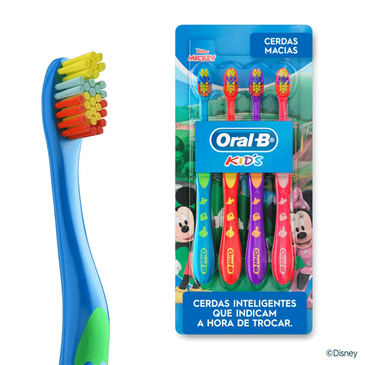 Escova Dental Infantil Suave E Macia Mickey Disney Junior Oral B Kids 4 Unidades