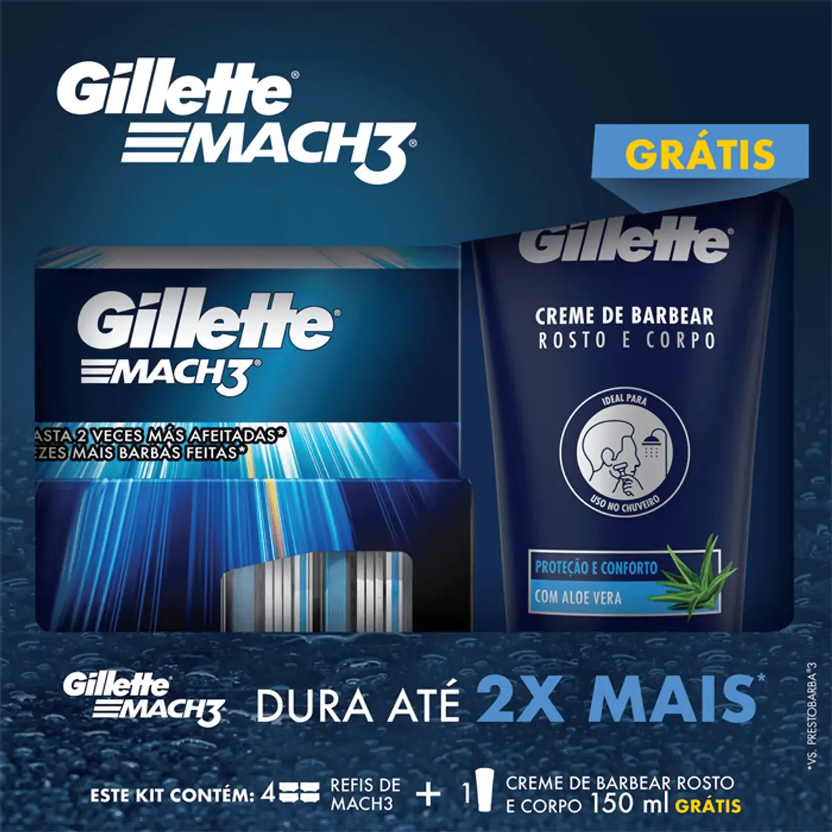 Kit 4 Cargas De Aparelho Para Barbear Gillette Mach3 Grátis Creme De Barbear Rosto E Corpo Gillette