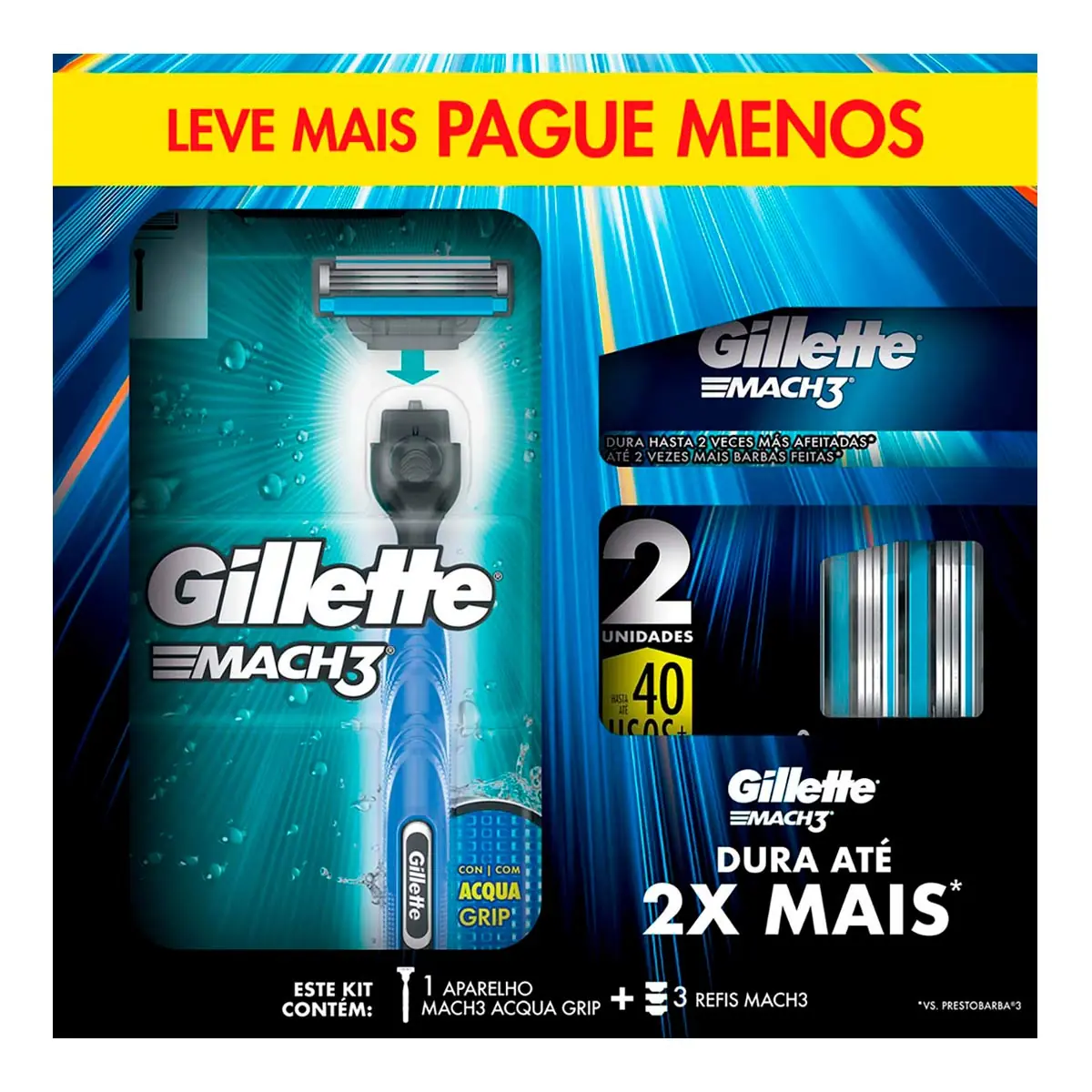 Kit 1 Aparelho Recarregável 3 Cargas Para Barbear Gillette Mach3 Leve Mais Pague Menos