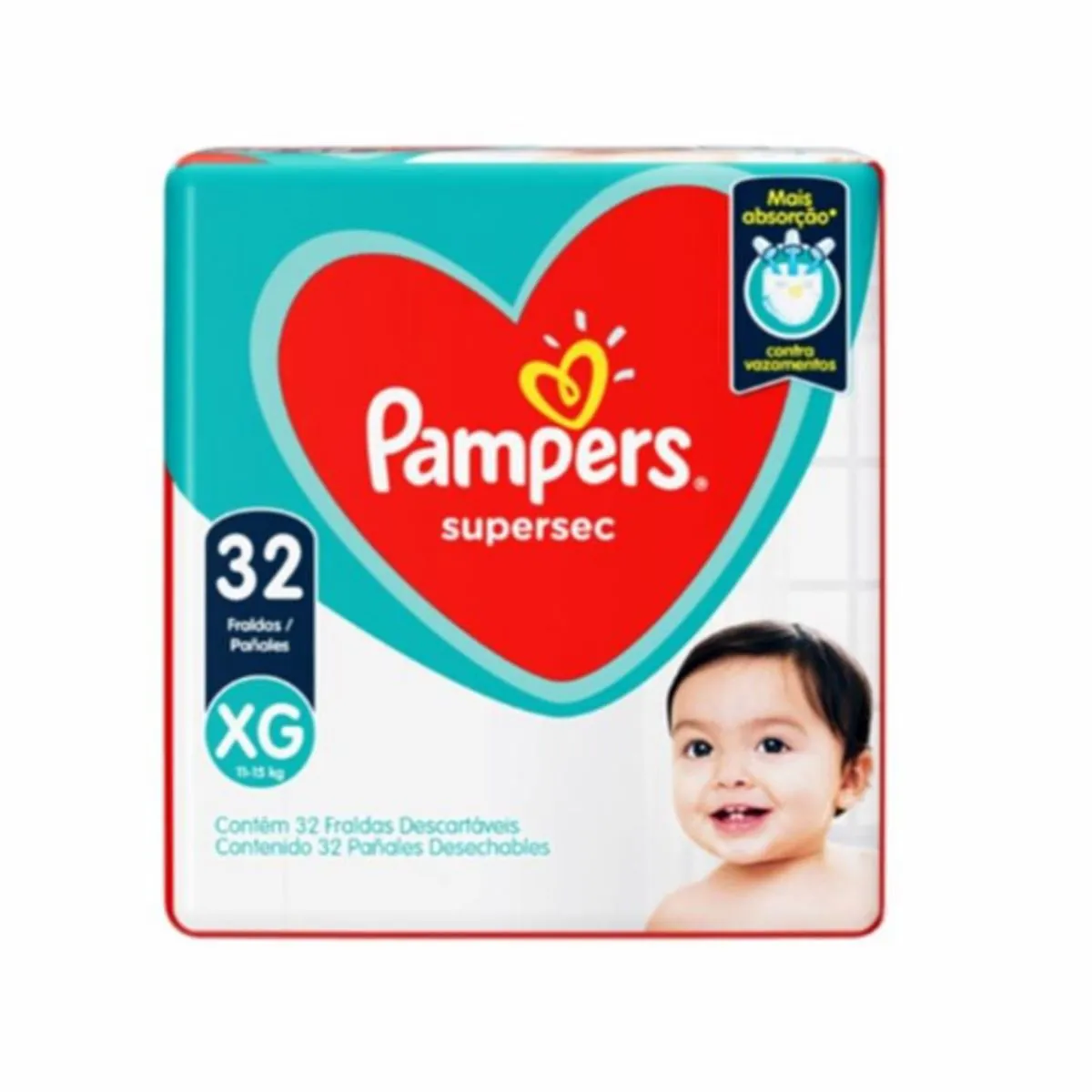 Fralda Descartável Infantil Pampers Supersec Xg Pacote 32 Unidades