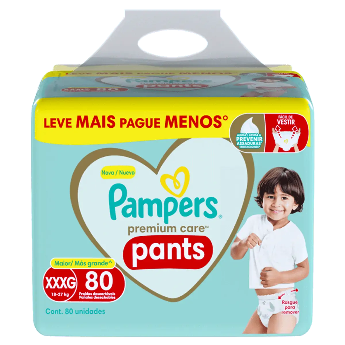 Fralda Descartável Infantil Pants Pampers Premium Care Xxxg Pacote 80 Unidades Leve Mais Pague Menos