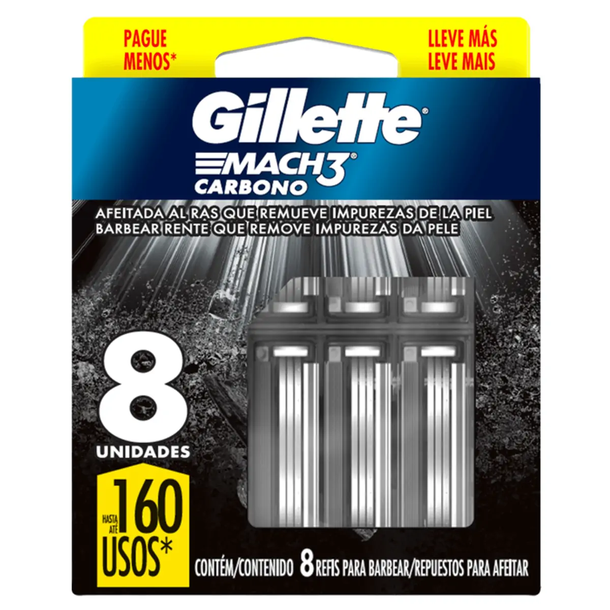 Carga De Aparelho Para Barbear Gillette Mach3 Carbono 8 Unidades Leve Mais Pague Menos