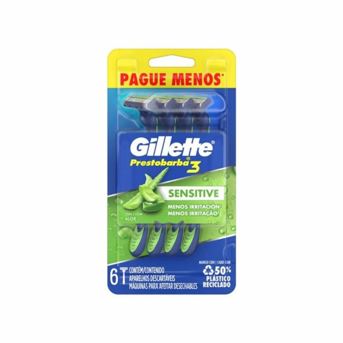 Aparelho Descartável Para Barbear Gillette Prestobarba3 Sensitive 6 Unidades Pague Menos