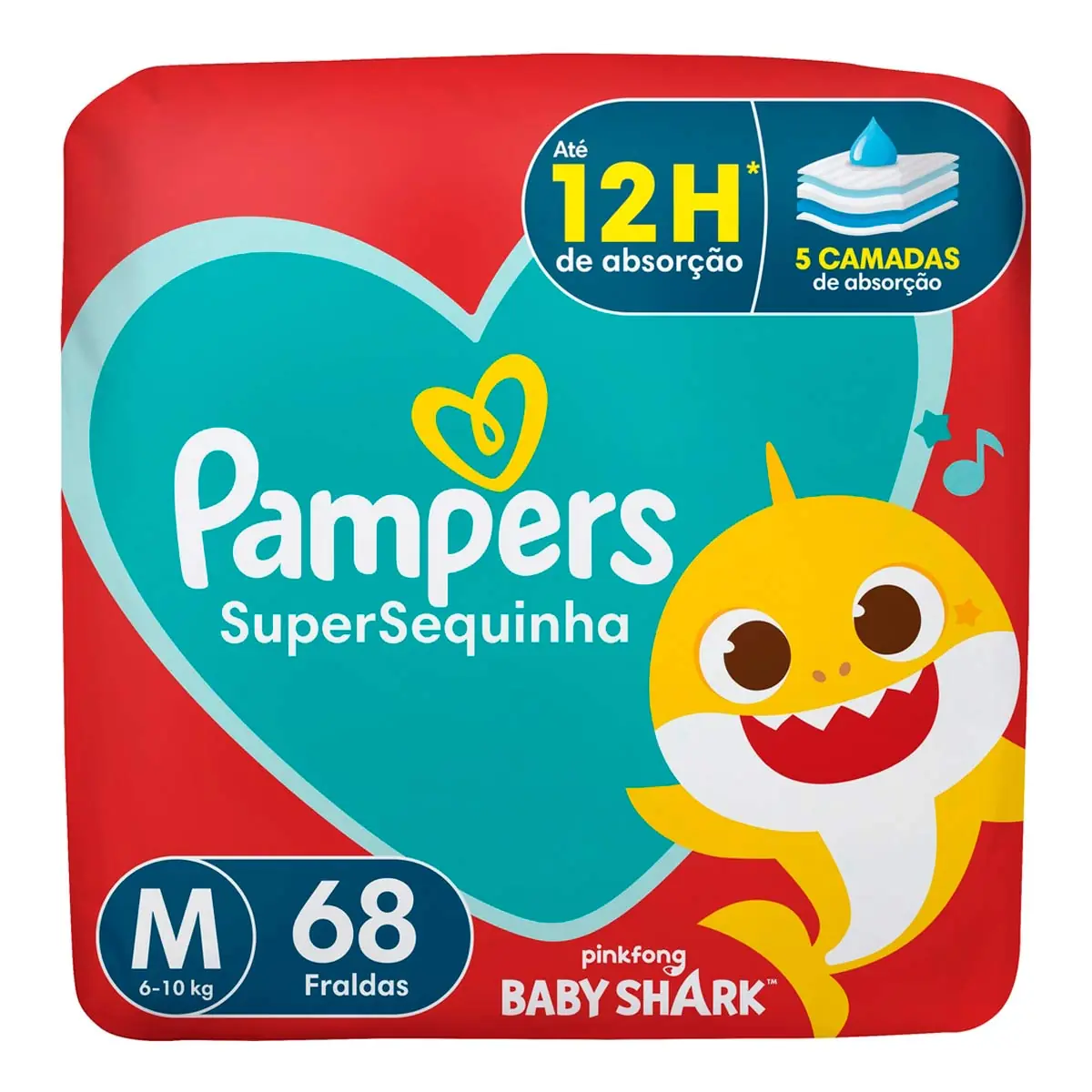 Fralda Descartável Infantil Pampers Supersequinha M Pacote 68 Unidades