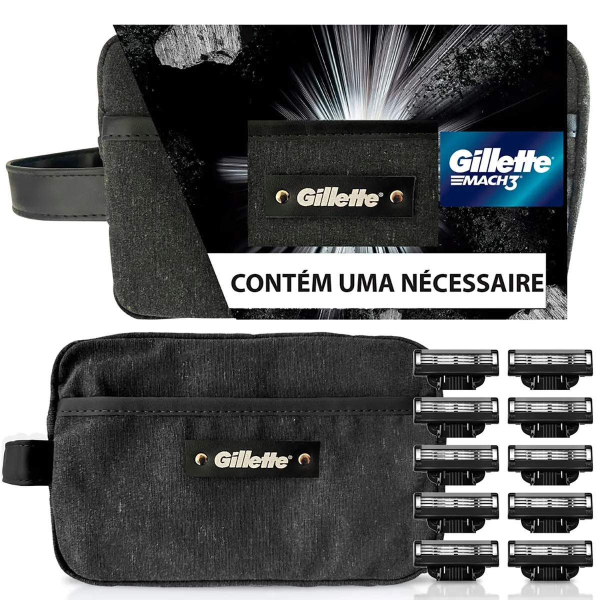 Kit 1 Necessaire 10 Carga De Aparelho Para Barbear Gillette Mach3 Carbono