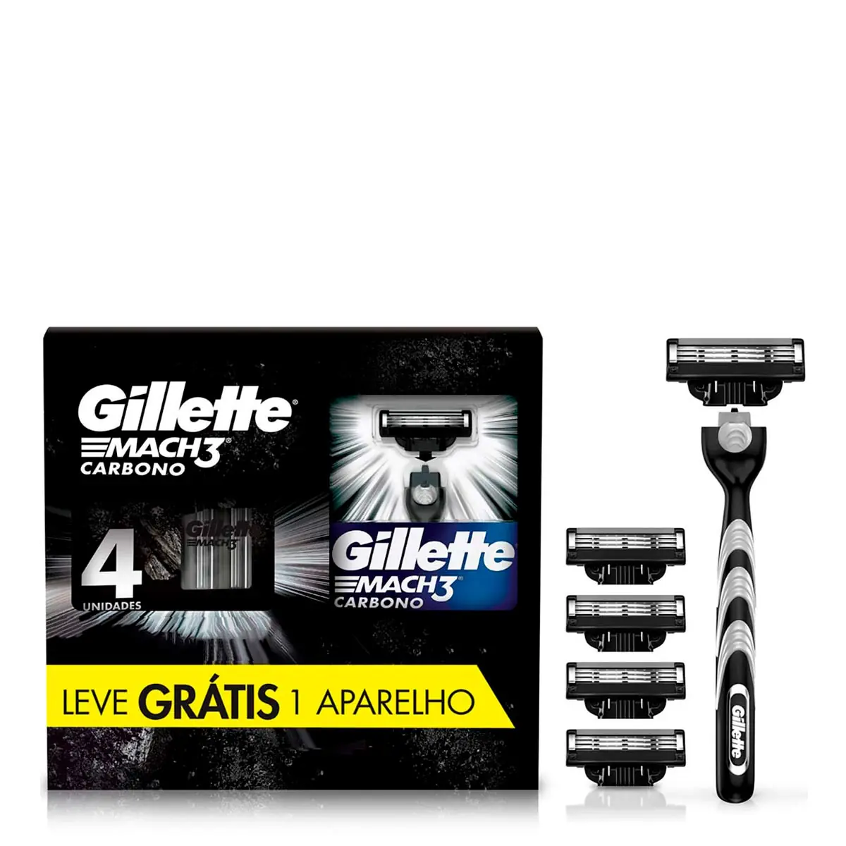 Kit 1 Aparelho Recarregável 4 Cargas Para Barbear Gillette Mach3 Carbono Grátis 1 Aparelho