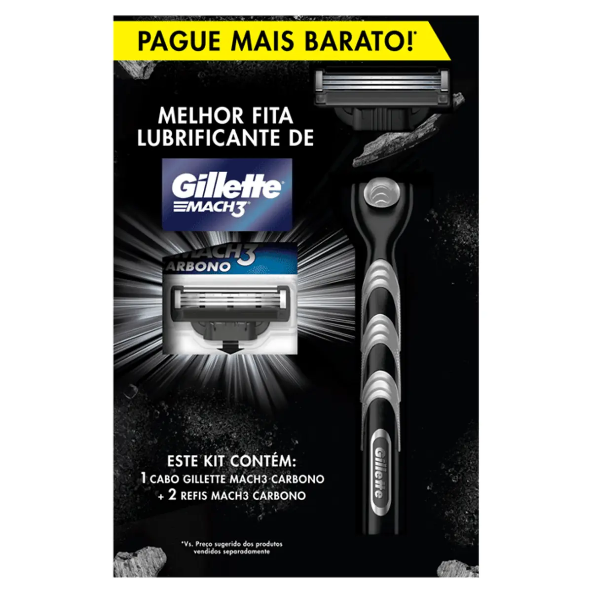 Kit 1 Aparelho Recarregável 2 Carga Para Barbear Gillette Mach3 Carbono