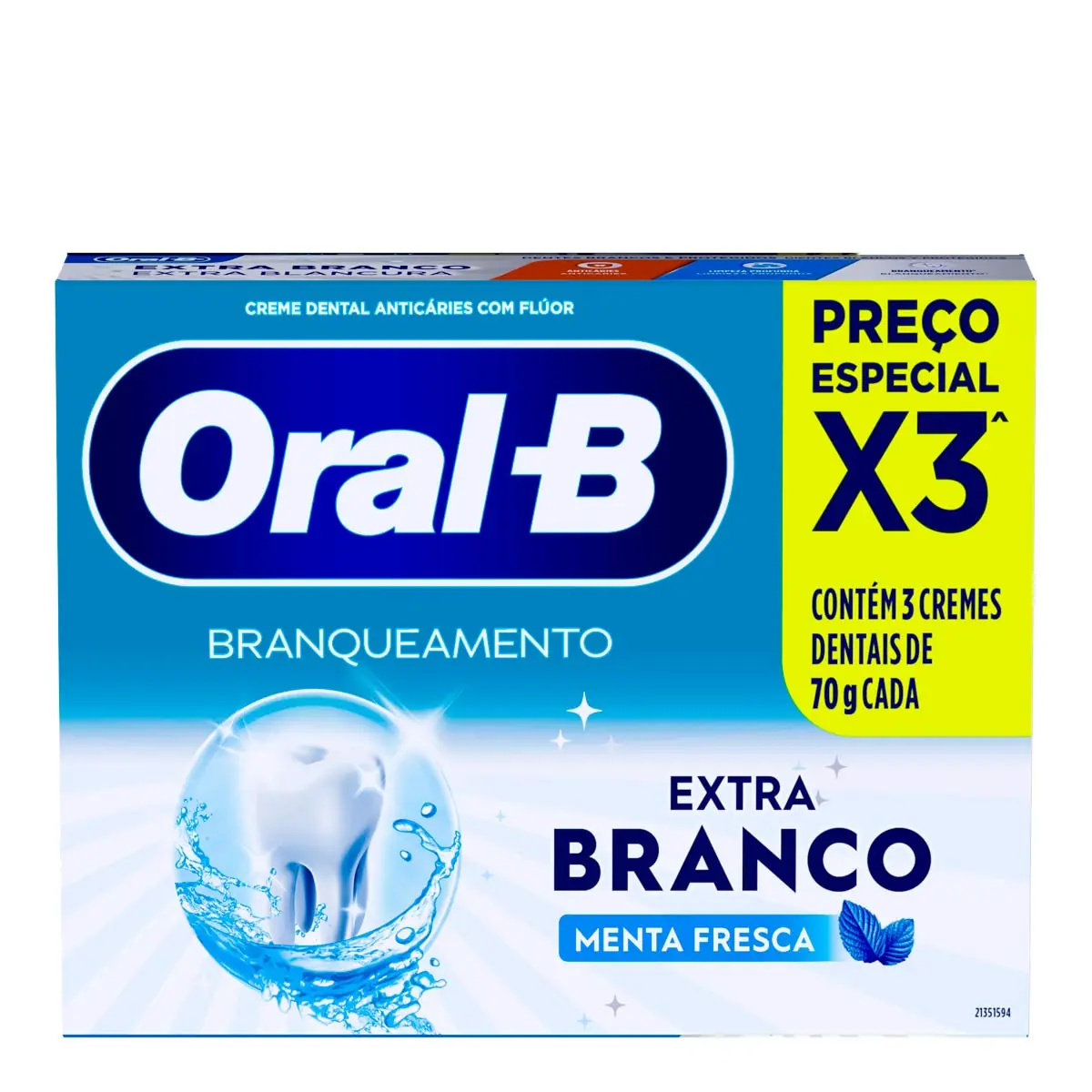 Creme Dental 70g C3 Oral B Extra Branco Menta Fresca