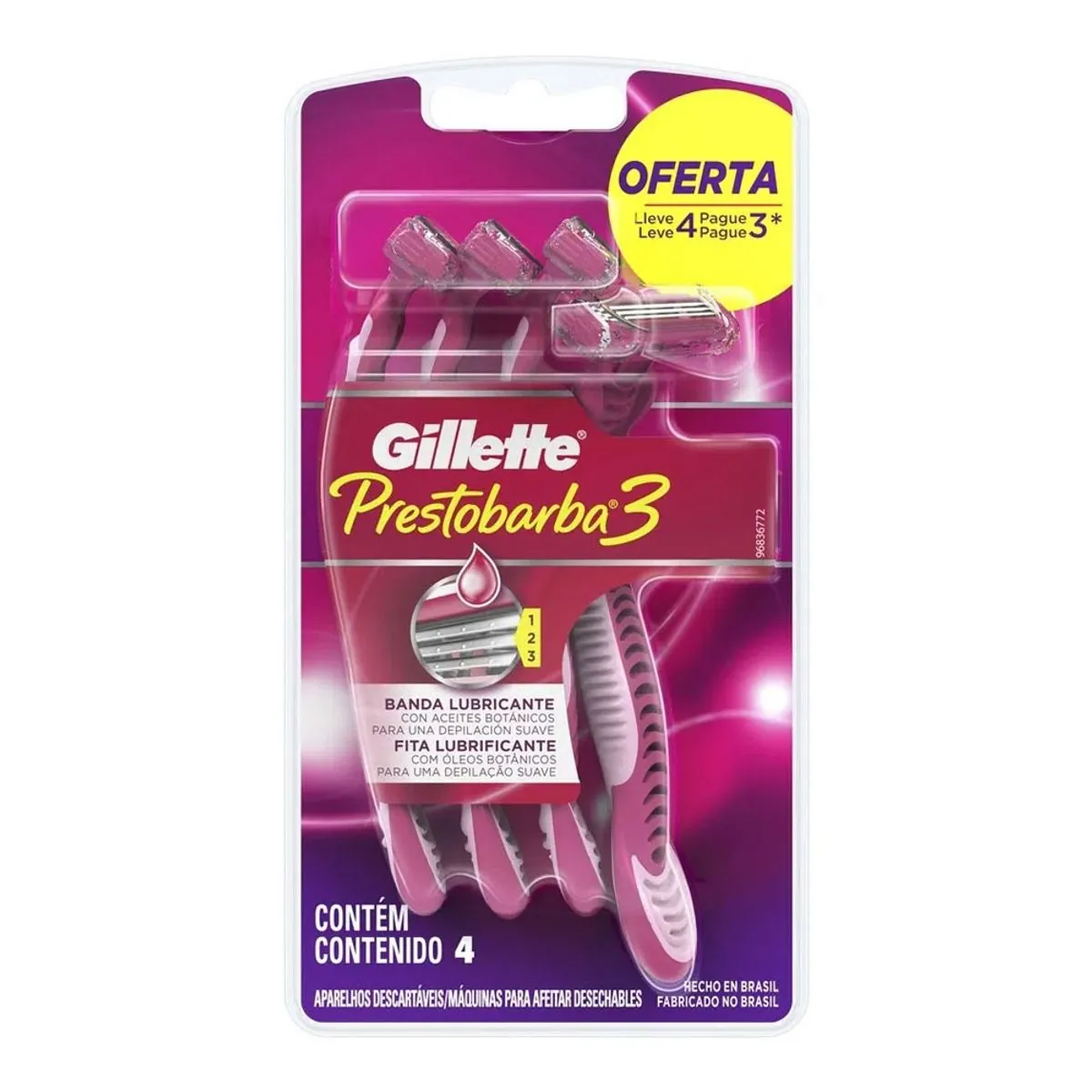 Aparelho de Depilar Descartável Gillette Prestobarba3 4 unidades
