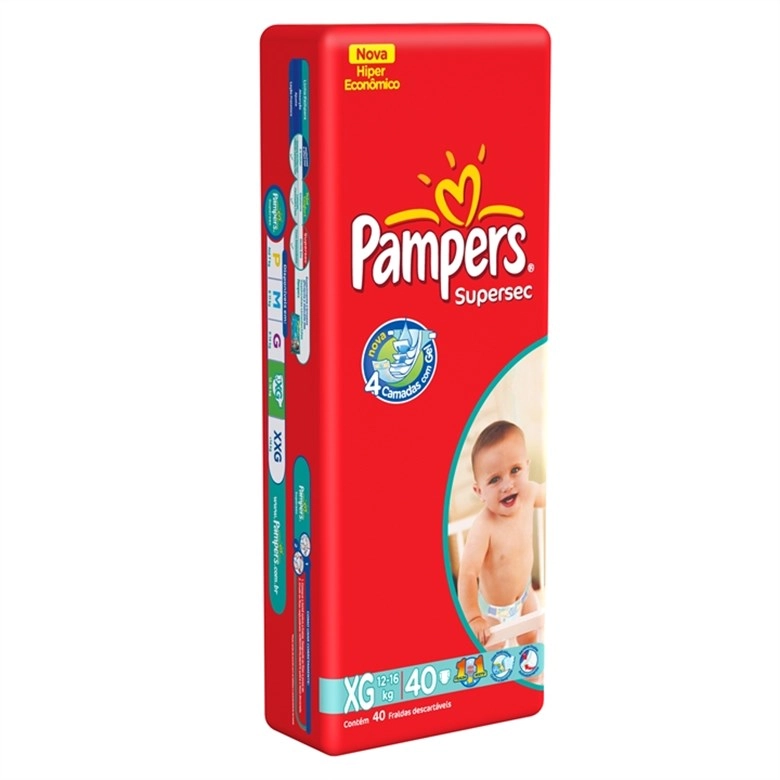 Fralda Descartável Infantil Pampers Supersec Xg Pacote 40 Unidades