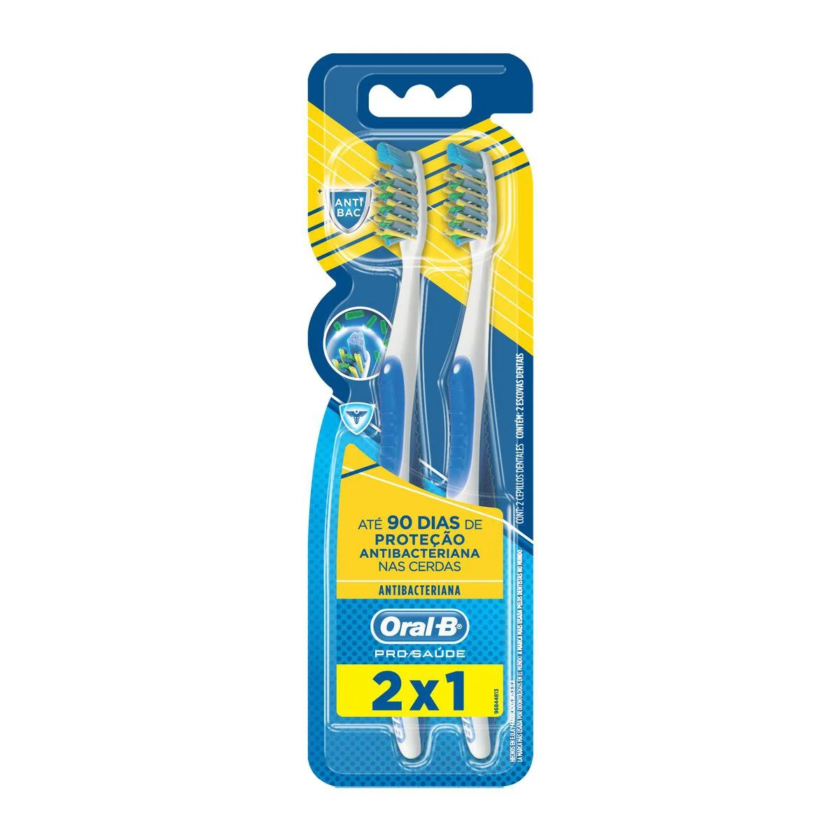 Escova Dental Oral-B Pro-Saúde Antibacteriana Branca e Azul com 2 Unidades