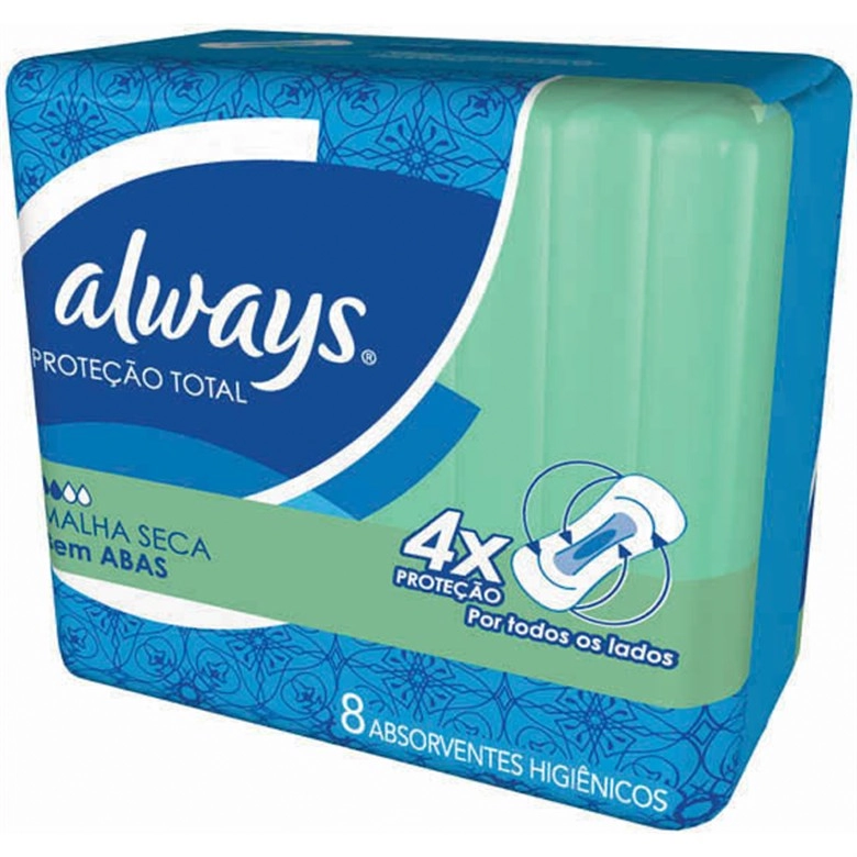 Absorvente Sem Abas Seca Always Maxi Proteção Pacote 8 Unidades