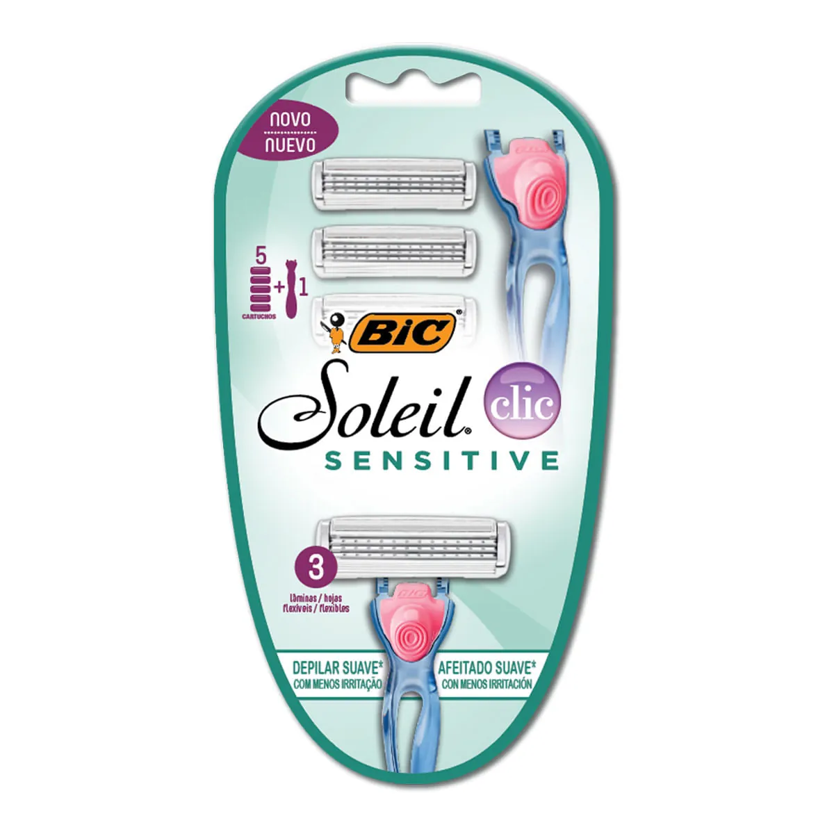 Kit 1 Aparelho Recarregável 5 Cargas Para Depilar Sensitive Bic Soleil Clic