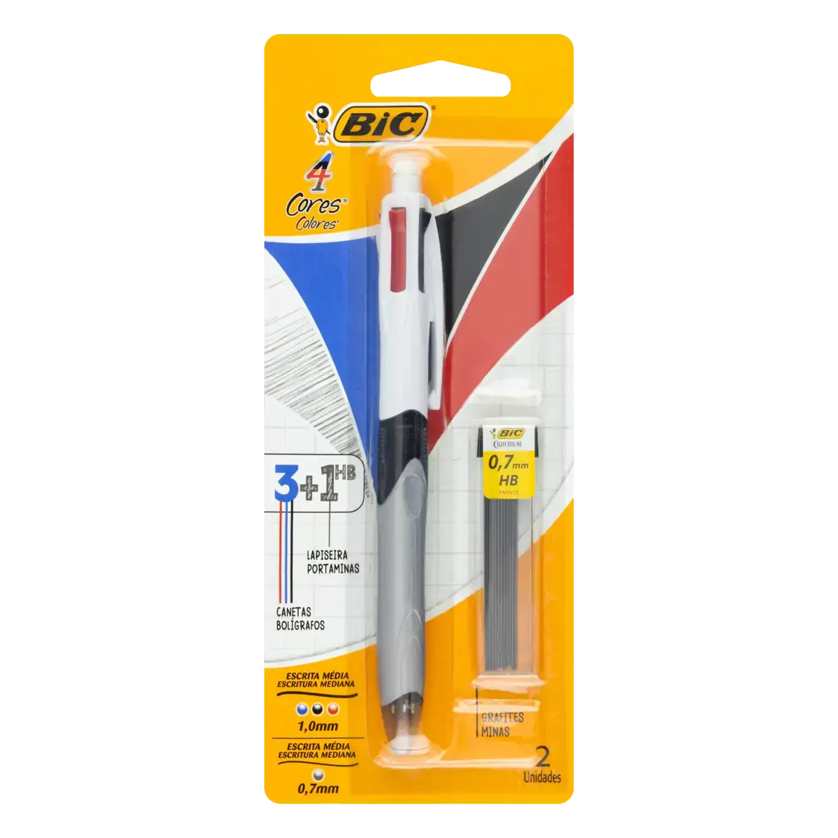 Caneta Esferográfica Escrita Ponta Média Hb 0,7mm 4 Cores Bic