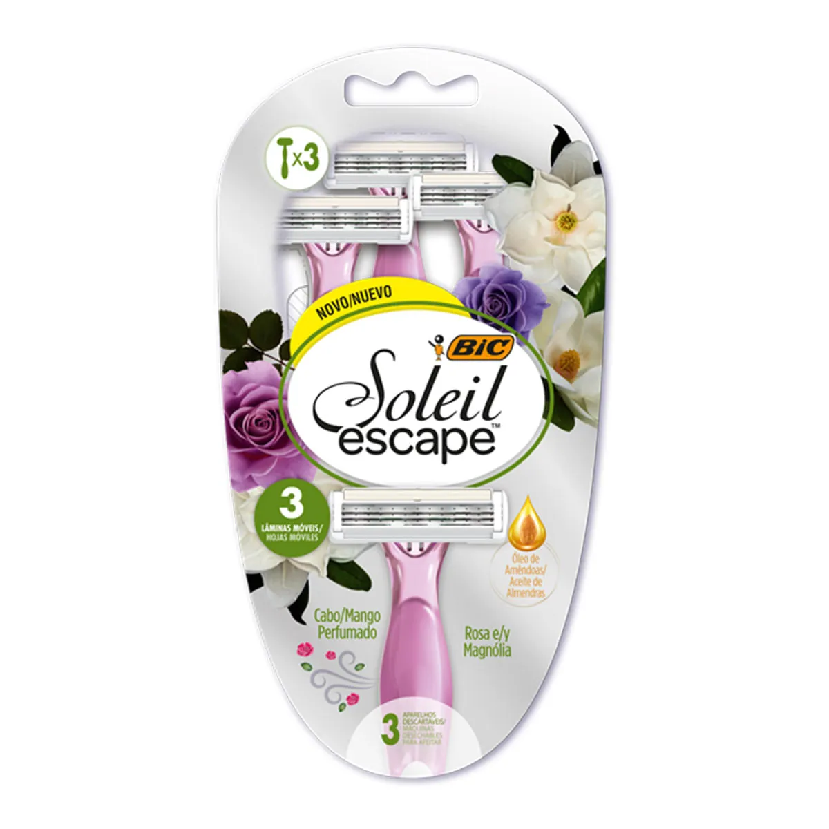 Aparelho Descartável Para Depilar Rosa E Magnólia Bic Soleil Escape 3 Unidades