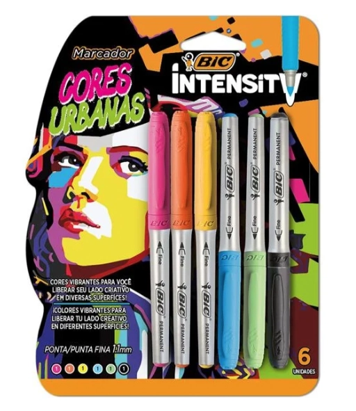 Marcador De Texto Ponta Fina Cores Urbanas Bic Intensity 6 Unidades