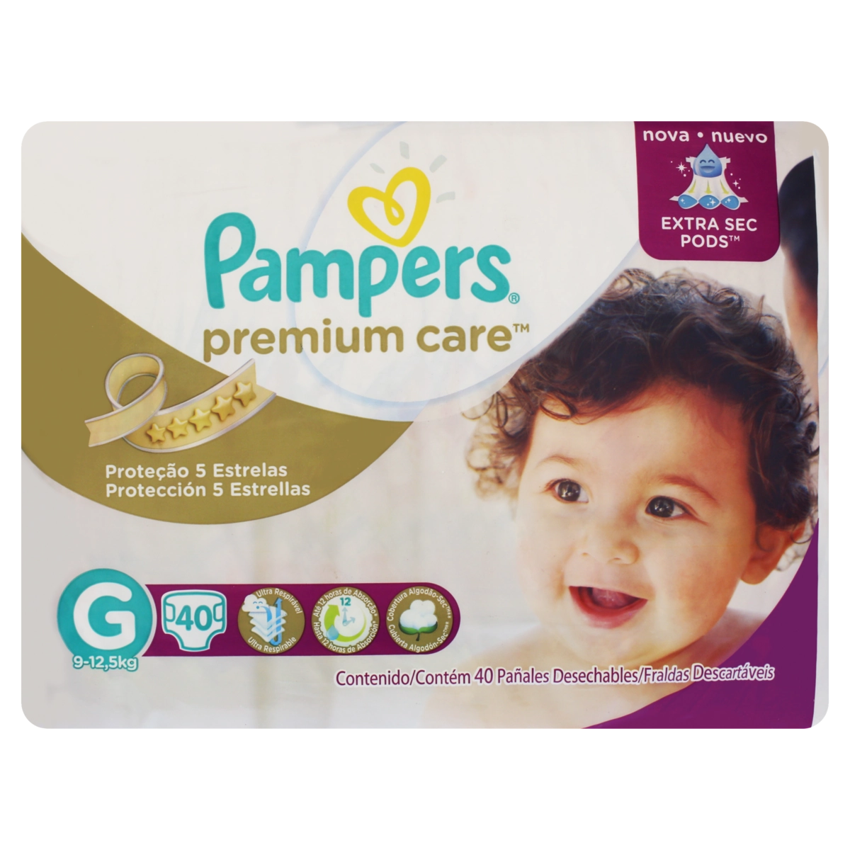 Fralda Descartável Infantil Pampers Premium Care G Pacote 40 Unidades