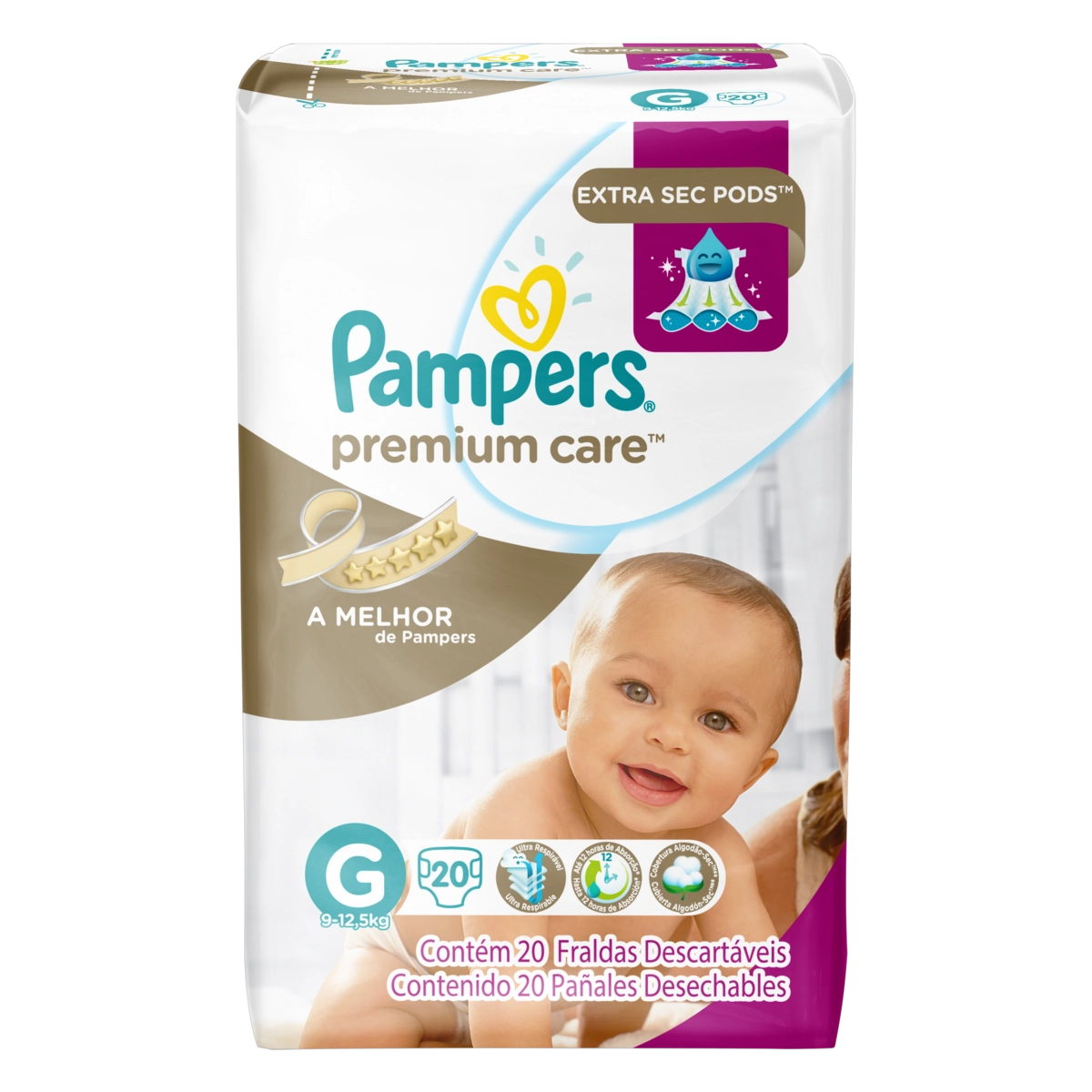Fralda Descartável Infantil Pampers Premium Care G Pacote 20 Unidades