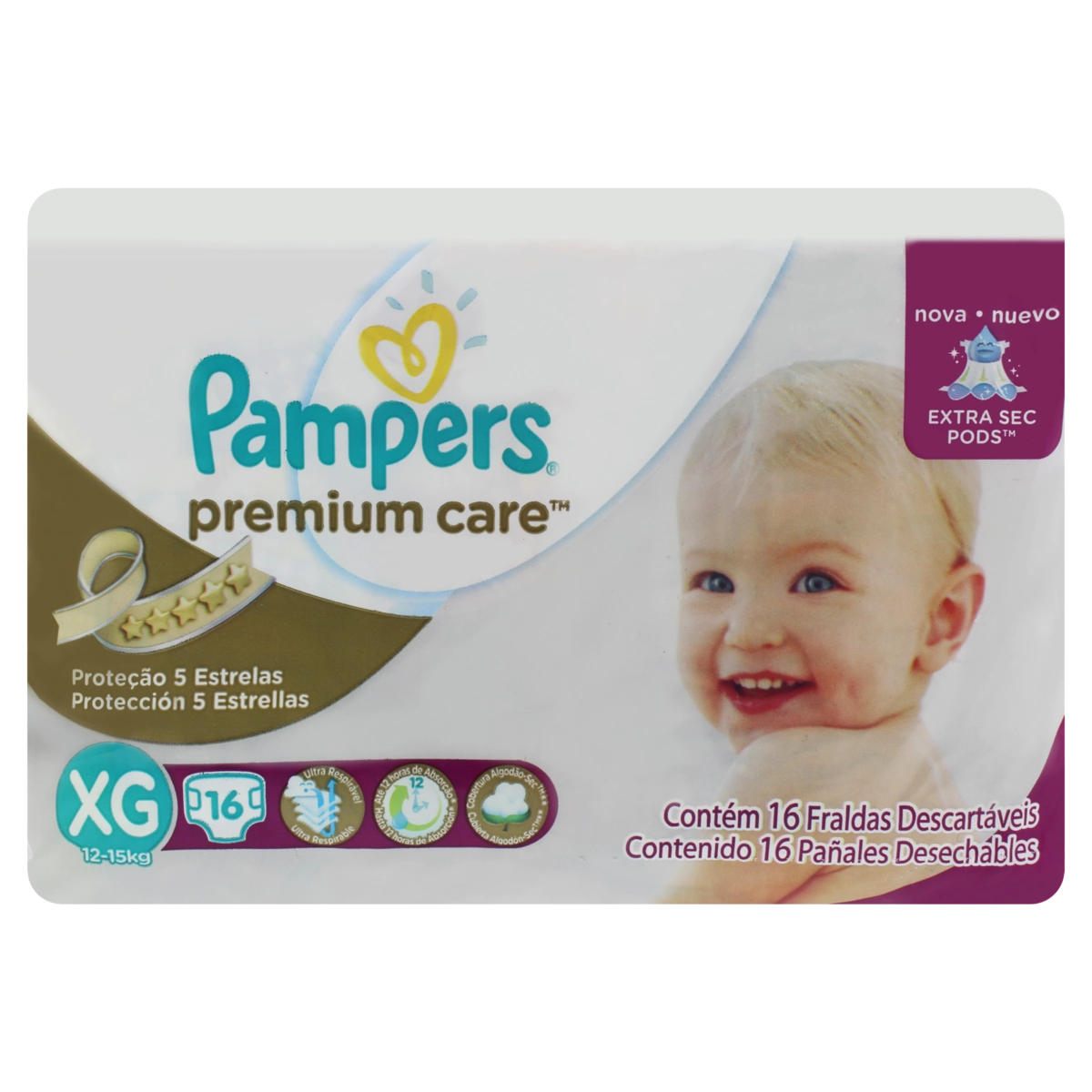 Fralda Descartável Infantil Pampers Premium Care Xg Pacote 16 Unidades