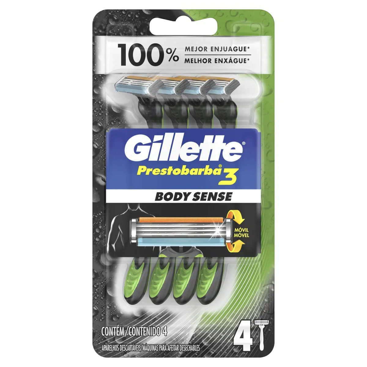 Aparelho de Barbear Descartável Gillette Prestobarba3 Body Sense com 4 Unidades