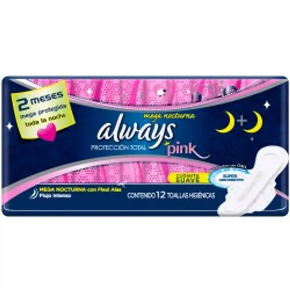 Always Pink Noturno Proteção Total Com Abas 12 Unidades