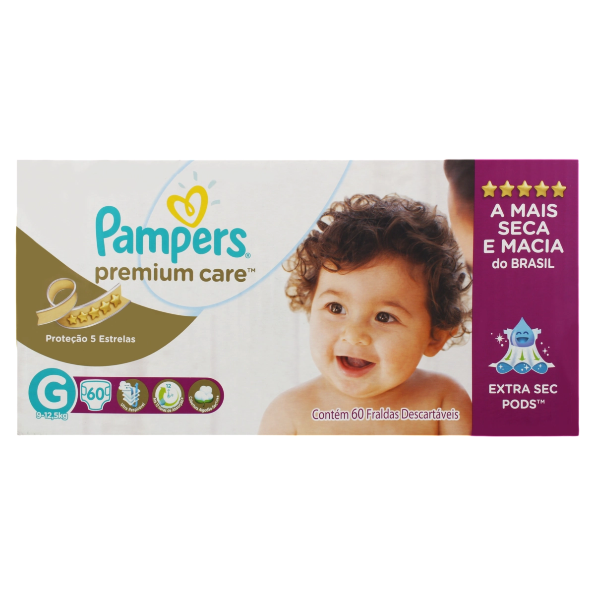 Fralda Descartável Infantil Pampers Premium Care G Caixa 60 Unidades