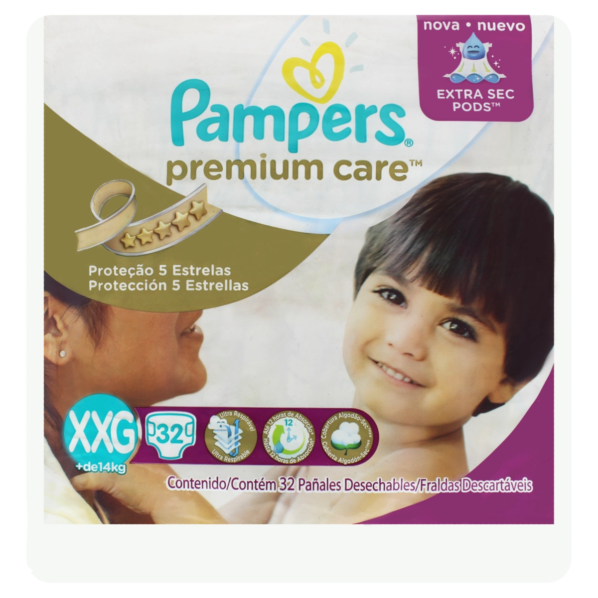 Fralda Descartável Infantil Pampers Premium Care Xxg Pacote 32 Unidades