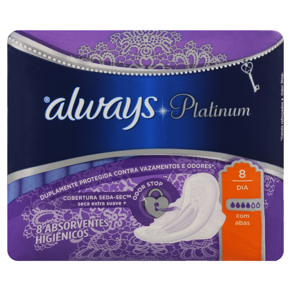 Absorvente Com Abas Dia Seca Always Platinum Pacote 8 Unidades