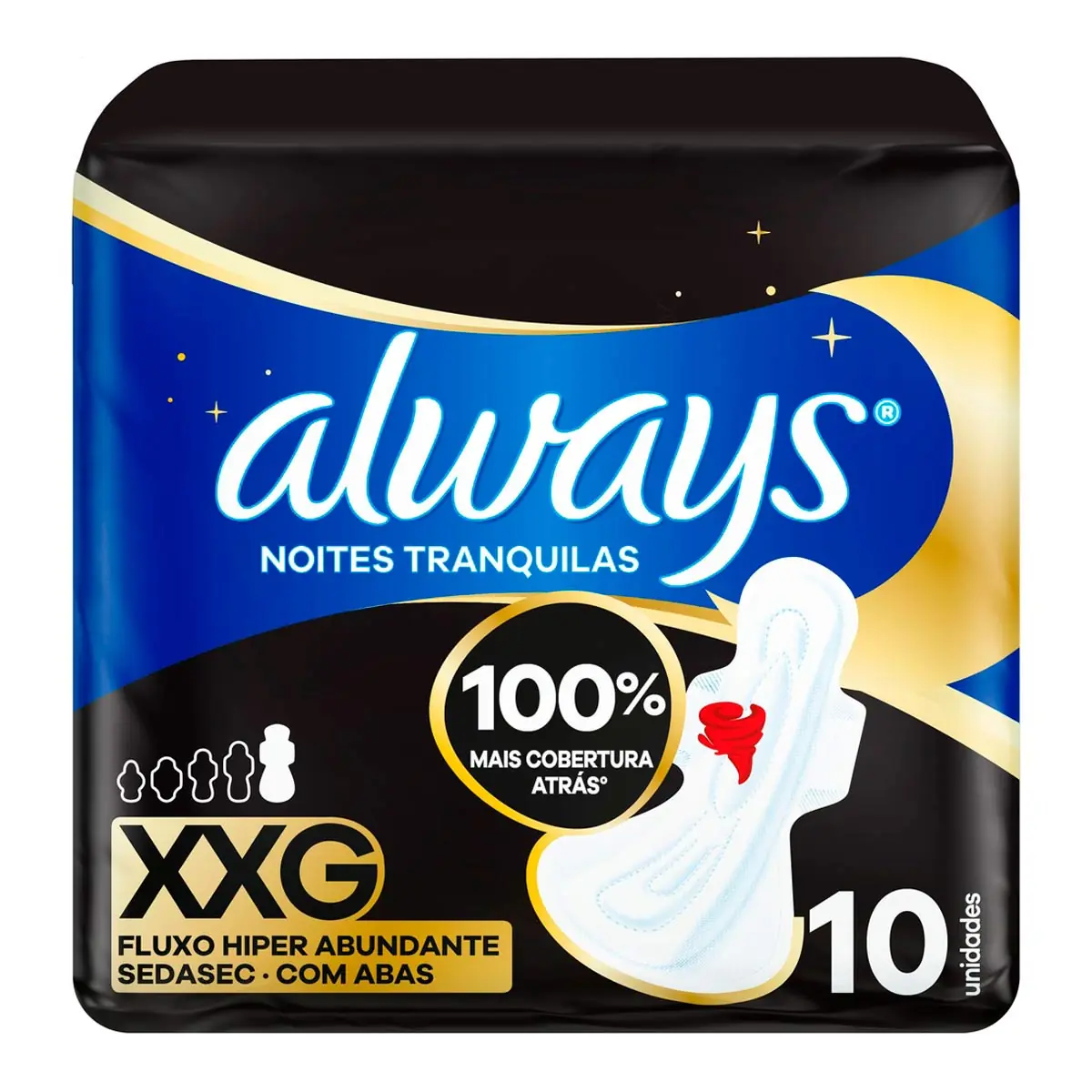 Absorvente Always Noites Tranquilas XXG Suave com Abas 10 Unidades
