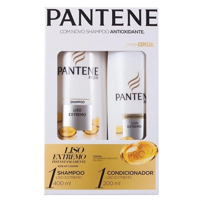 Kit Shampoo 400ml Condicionador 200ml Pantene Liso Extremo