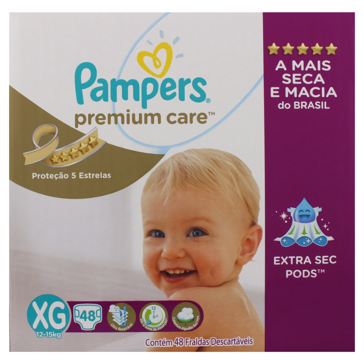 Fralda Descartável Infantil Pampers Premium Care Xg Caixa 48 Unidades